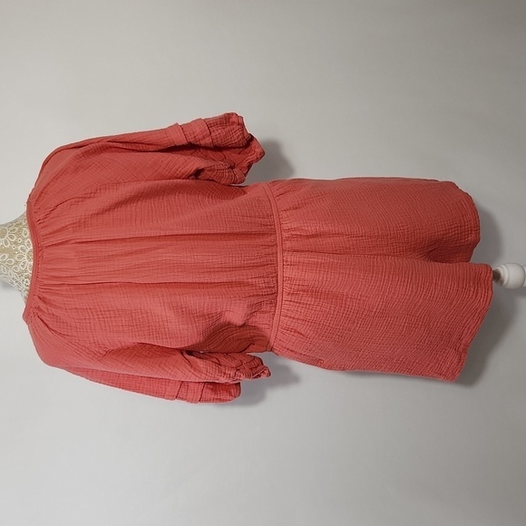 Knox Rose Romper Size M Coral Gauze V Neck Tassel Tie Side Pockets Cut Out Boho - Picture 8 of 15